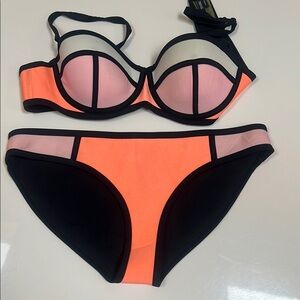 Triangl Swimwear Pink and Black Bikini Set Sporty Colorblock Design
